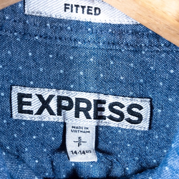 EXPRESS | denim polka dot sleeve button shirt - Picture 6 of 6